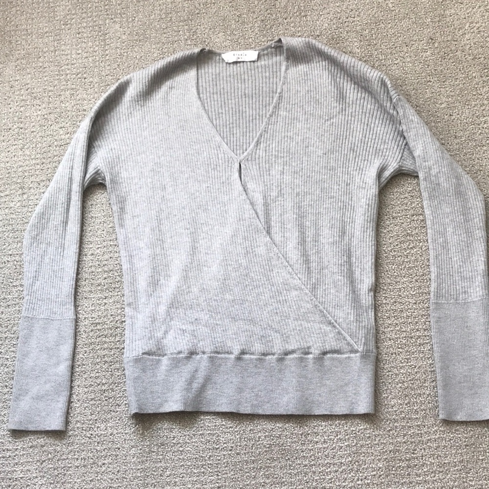 Elodie Light Grey Ribbed Wrap Sweater